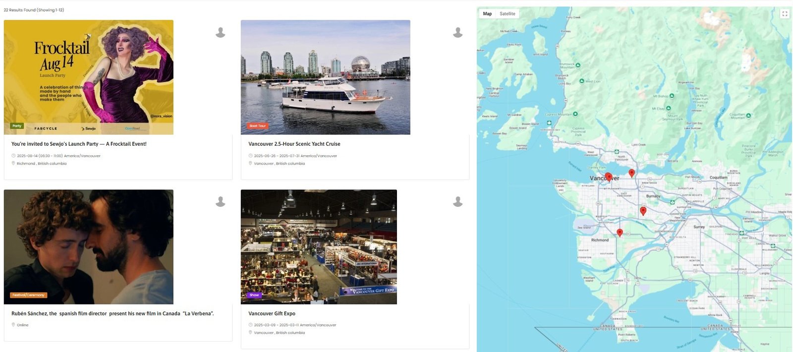 Vancouver Events on Map